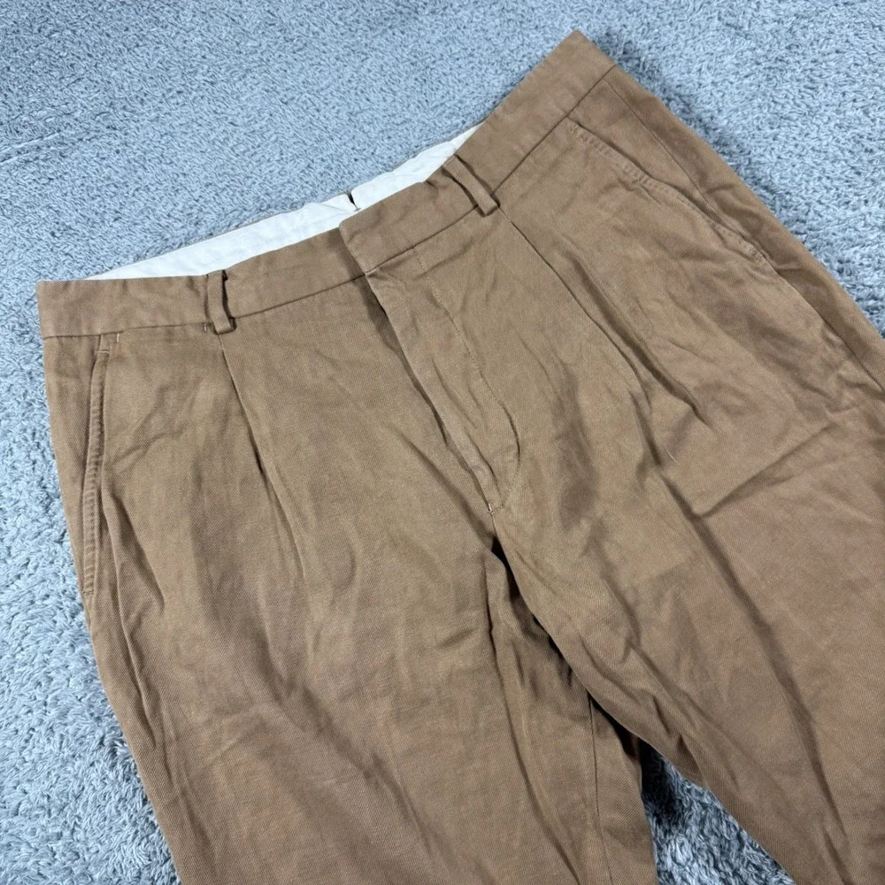 Lacoste Slim Fit Linen Blend Trousers Mens 34x27 Pleated Twill Chinos